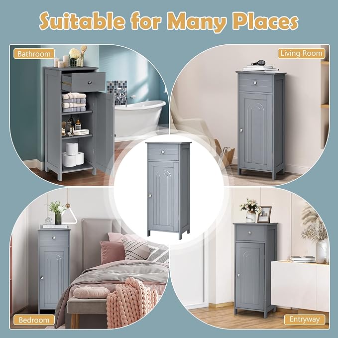 COSTWAY Bathroom Storage Cabinet, Single Door Floor Cabinet - Image 9