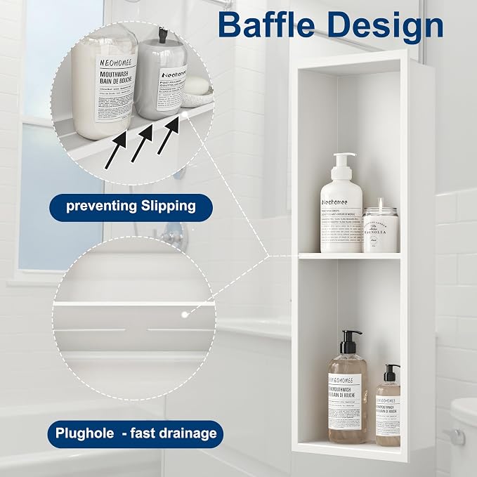 Neodrain Shower Niche Double Shelf Stainless Steel No Tile Needed Bathroom - Image 5