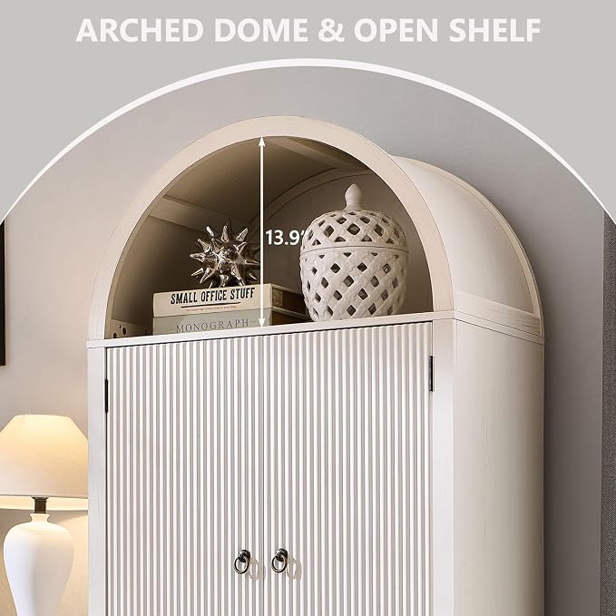 71" Tall Arched Bathroom Storage Cabinet, Modern Fluted Storage Cabinet w/Doors - Image 5