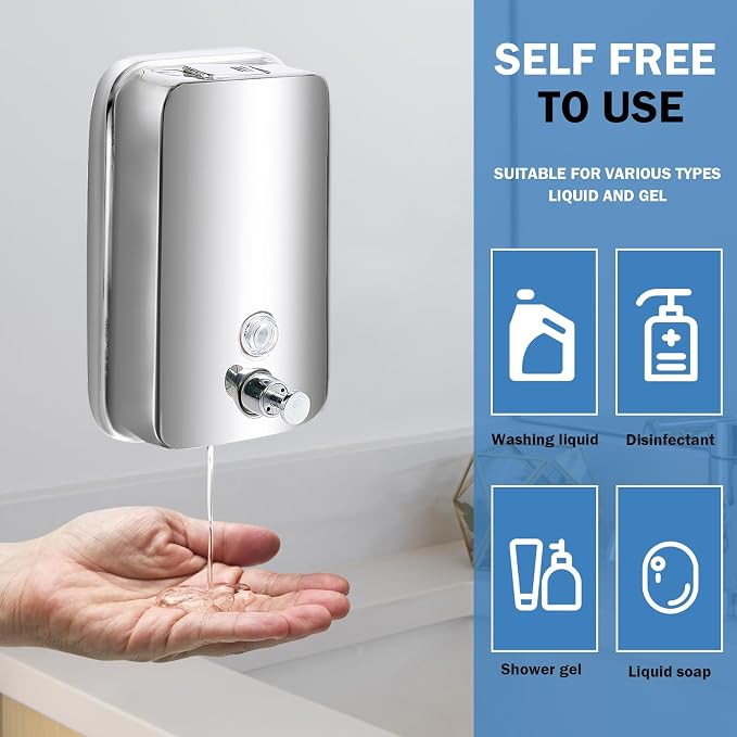 4 Pack 1000ml Commercial Soap Dispenser Wall Mount, Stainless Steel Hand Soap - Image 3