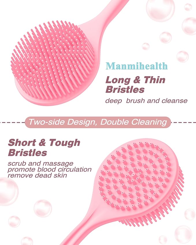 Manmihealth Silicone Back Scrubber & Soft Bath Brushes Set, Super-Cleaning Body - Image 7