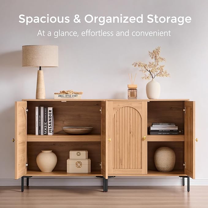 Bathroom Cabinet with Storage, 61.75" W Fluted Arched Free Standing Floor - Image 3