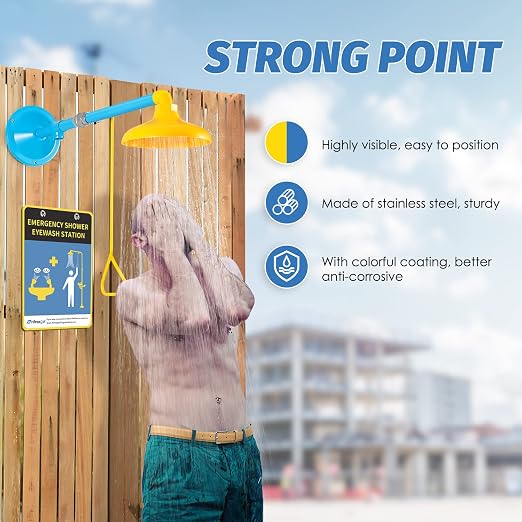 Emergency Shower Station Safety Shower Outdoor Horizontal/Wall Mounted Drench - Image 3