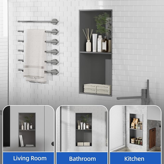 Bathbliss Shower Niche, No‑Tile Recessed Wall Niche, 11.18"x22.3" SUS304 - Image 7