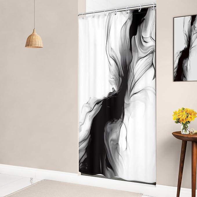 Cinbloo Small Stall Narrow RV Shower Curtain 36Wx72H Black and White Marble - Image 3