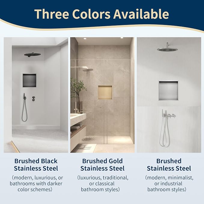 12x12 Shower Niche Insert Tile Ready, Stainless Steel Brushed Black Recessed - Image 7