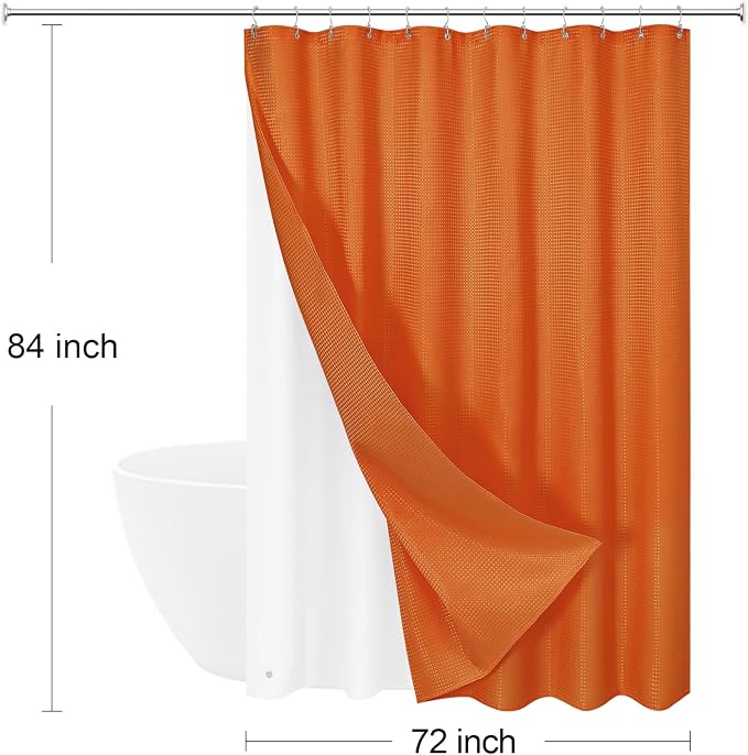 3 in 1 Extra Long Burnt Orange Shower Curtain Set-72 W x 84 H, Modern Waffle - Image 8