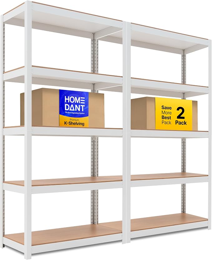 HOMEDANT House 5 Tier Laminated Metal Shelving Unit Adjustable Storage Utility by TheBestOrganizingSolution
