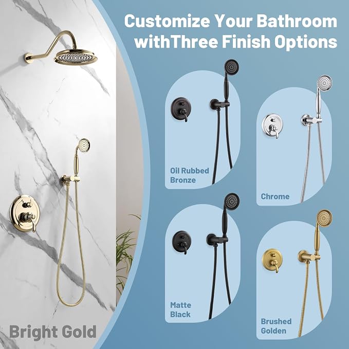 Antique Shower Head Faucet Set, Bright Gold Vintage Wall Mount Shower Faucets - Image 6