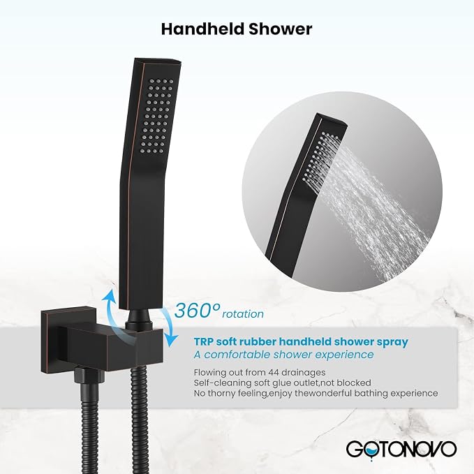 gotonovo Rainfall Bathroom Shower System Rain Shower Head and Handle Set Wall - Image 4