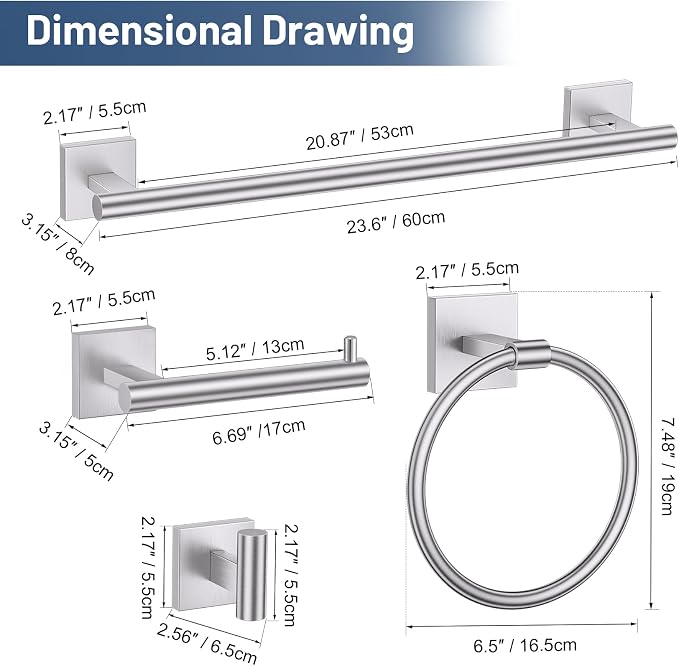 TURS Brushed Nickel 5-Pieces Bathroom Hardware Set SUS304 Stainless Steel Towel - Image 7