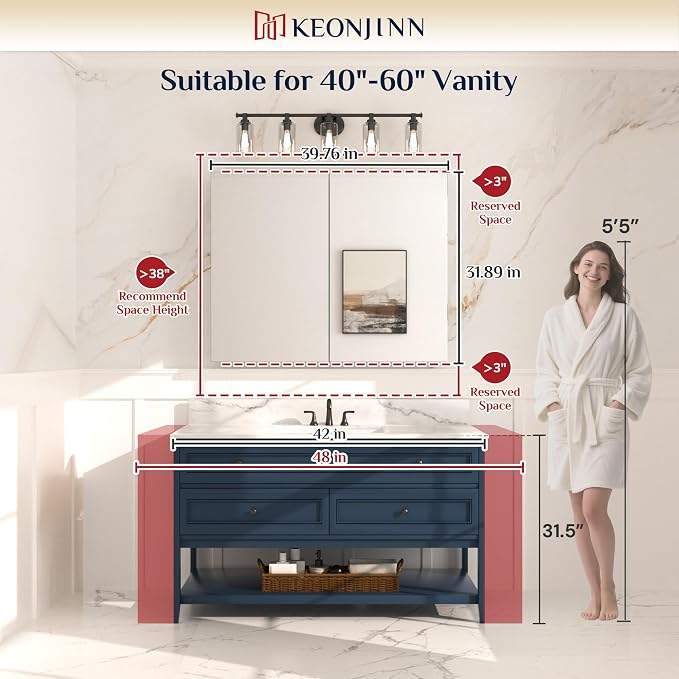 Keonjinn 40 x 32 Inch Large Medicine Cabinet Mirror, Assembly Required - Image 6