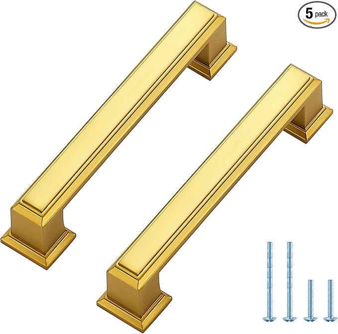 Ravinte Hardware 5 Pack Brushed Brass Cabinet Pulls, 3-3/4 Inch Hole Center by RavinteHardware