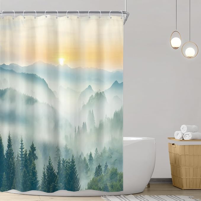 Riyidecor Small Stall Mountain Shower Curtain 54Wx78H Inch Rv Narrow Extra Long - Image 2