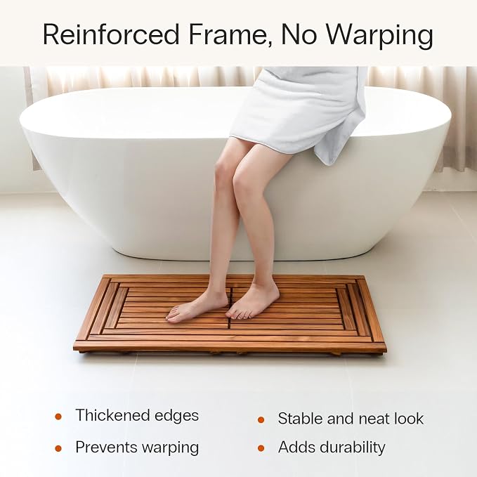 StrongTek Large Teak Bath Mat, 35.4" x 20" Solid Wood Shower Mat - Image 4