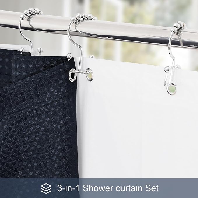 3 in 1 Shower Curtain Set, Waterproof Fabric Shower Curtains - Image 2