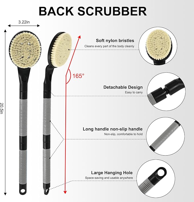 Back Scrubber Anti Slip for Shower, 21.7” Detachable Back Bath Brush for Shower - Image 2