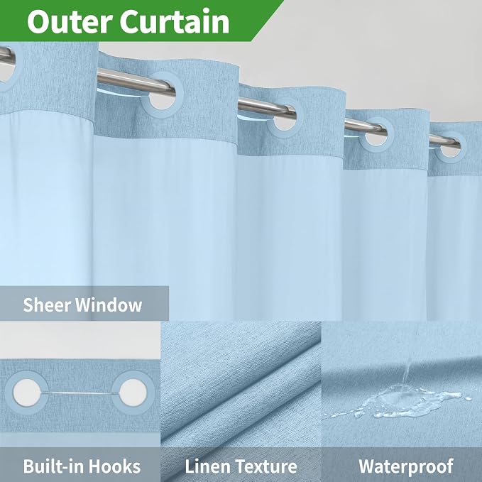 Stall No Hooks Needed Linen Textured Shower Curtain - Image 4