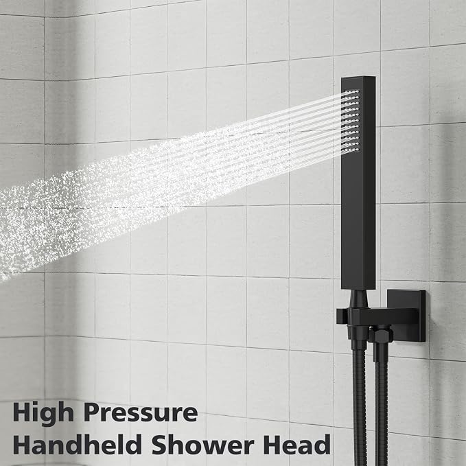 Gabrylly Shower System Black, Rainfall Shower Faucet Set Complete, 2 Way Valve - Image 4
