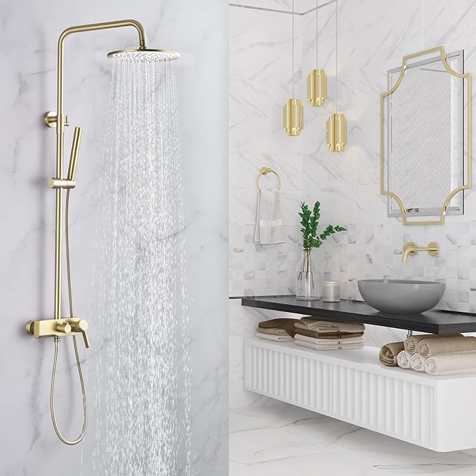 Brushed Gold Exposed Shower System by Chalirs