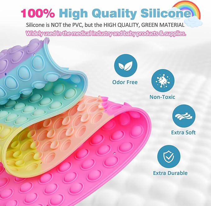 Push Pop Bubble Bath Mat for Kids, Rainbow Large Non-Slip Silicone Tub Mat - Image 5