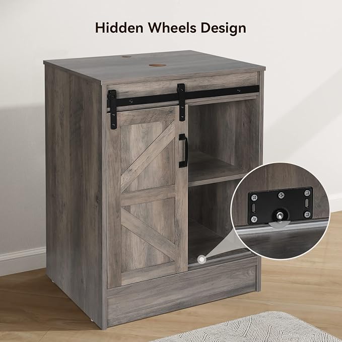 24 inch Barn Door Bathroom Vanity, Farmhouse Style Standing Pedestal Cabinet - Image 3