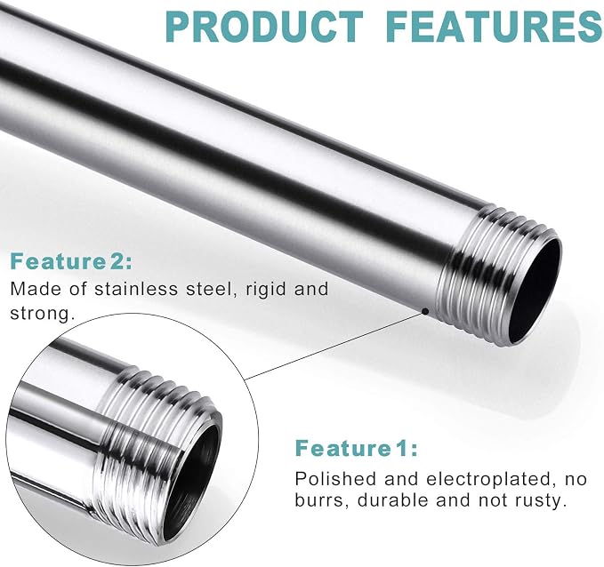 BESTILL 8 Inch Ceiling Mount Rain Shower Head Arm and Flange, Brushed Nickel - Image 4
