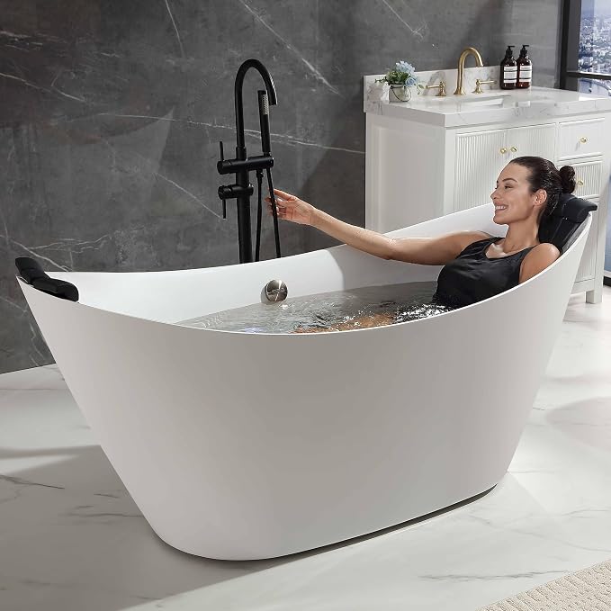 Empava Update Acrylic Whirlpool Bathtub, 67-Inch Freestanding Boat Shaped - Image 7