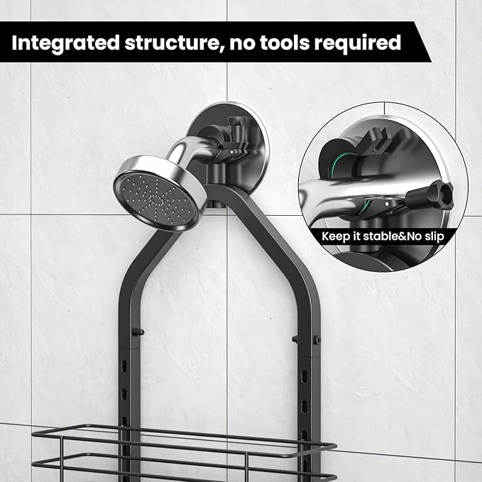 Shower Caddy Hanging, Adjustable Anti-Swing-Over The Shower Head Caddy - Image 3