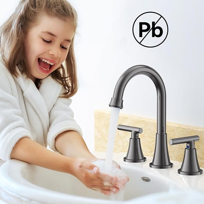 Bathroom Faucets for Sink 3 Hole, Hurran 8 inch Widespread Brushed Grey - Image 6