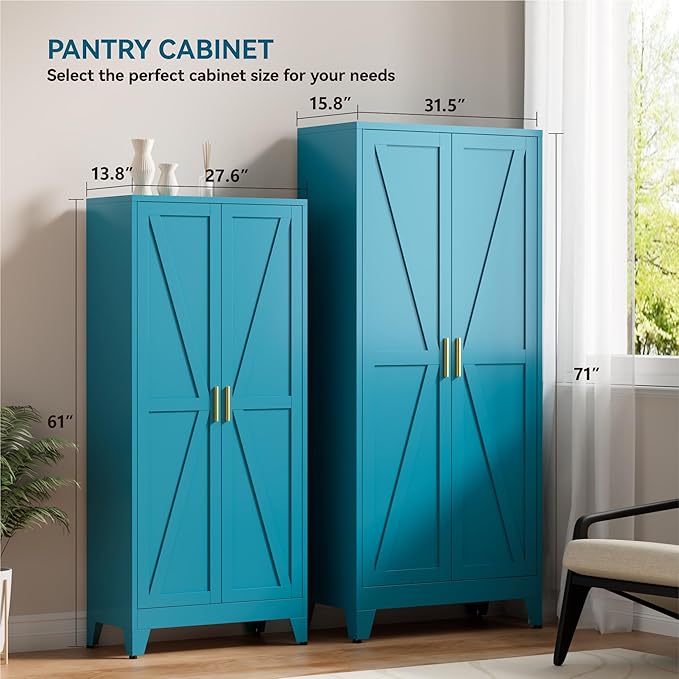 Metal Cabinets with Barn Doors and Adjustable Shelves, 4-Tier Storage Cupboard - Image 5