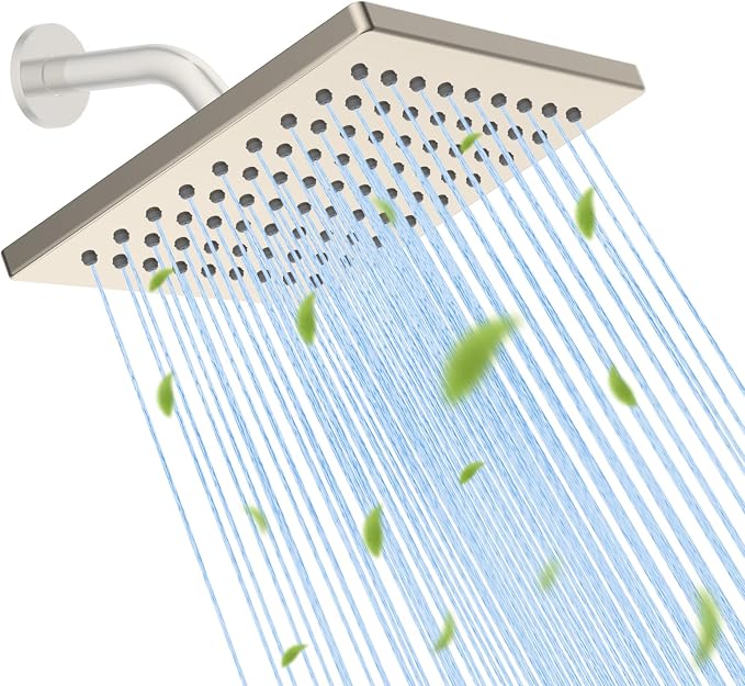 Hibbent Thickness Metal Rain Shower Head, Square Bathroom Waterfall Shower Heads by Hibbent