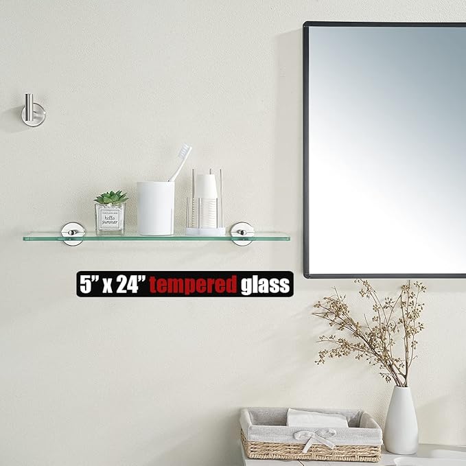 JQK Bathroom Glass Shelf, Tempered Glass Shower Storage 24 by 5 inches - Image 2