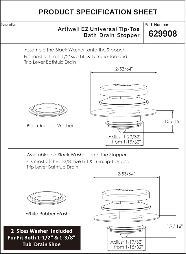 Artiwell Universal Tip Toe Bath Drain Stopper and Cover, Bathtub Drain Stopper - Image 7