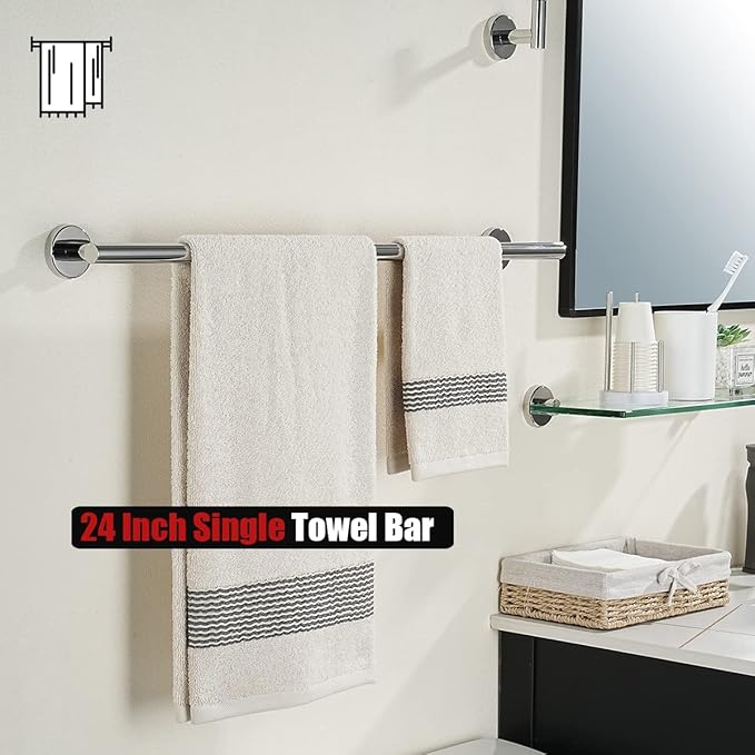 JQK Chrome Towel Bar, 27 Inch 304 Stainless Steel Thicken 0.8mm Towel Rack - Image 5