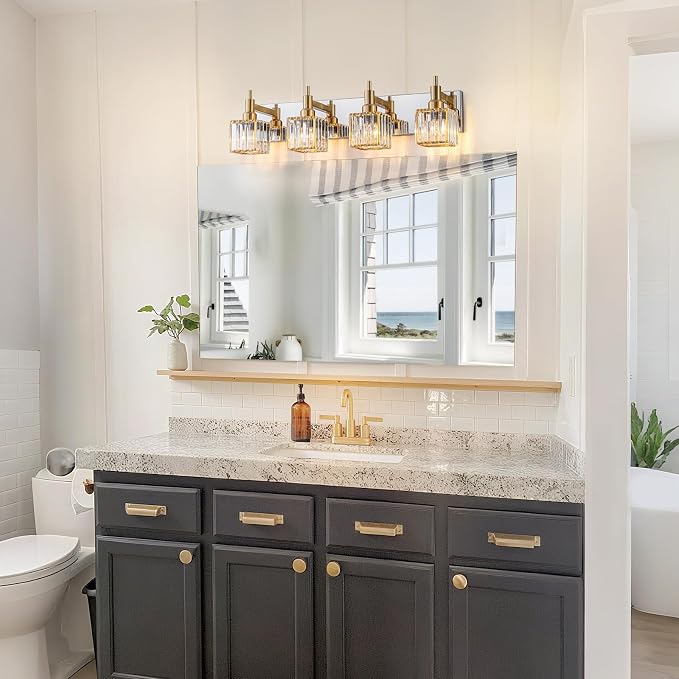 Crystal Bathroom Light Gold Chrome 4-Light Modern Bathroom Vanity Fixtures Over - Image 8