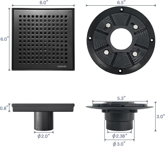 Neodrain 6-Inch Black Shower Drain, Square Drains - Image 3