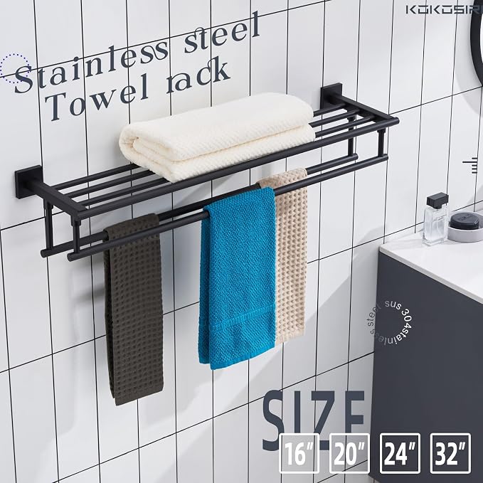 KOKOSIRI Bath Towel Rack with Double Towel Bars 32-Inch Bathroom Towel Shelves - Image 3