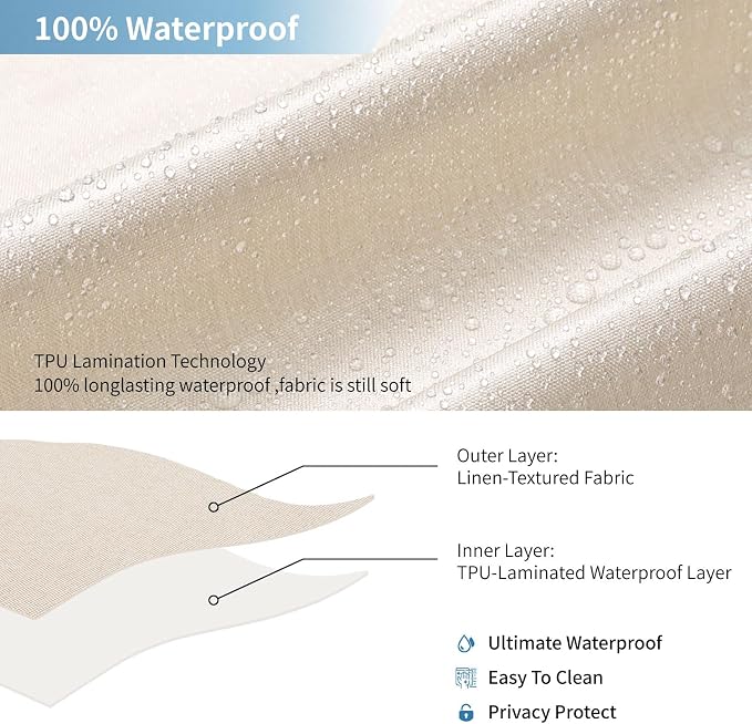 2-in-1 Waterproof Fabric Shower Curtain or Liner, Linen Textured, Breathable - Image 5