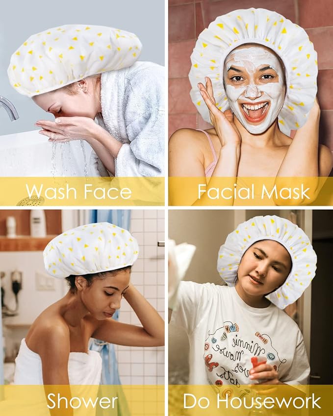 Auban Shower Cap, Shower Cap for Women Terry Cloth Lined EVA Exterior Reusable - Image 6