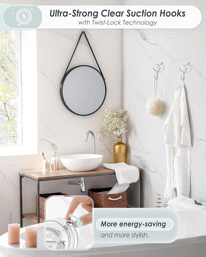 Suction Cup Hooks for Shower, Upgrade Clear Suction Towel Hooks Heavy Duty - Image 2