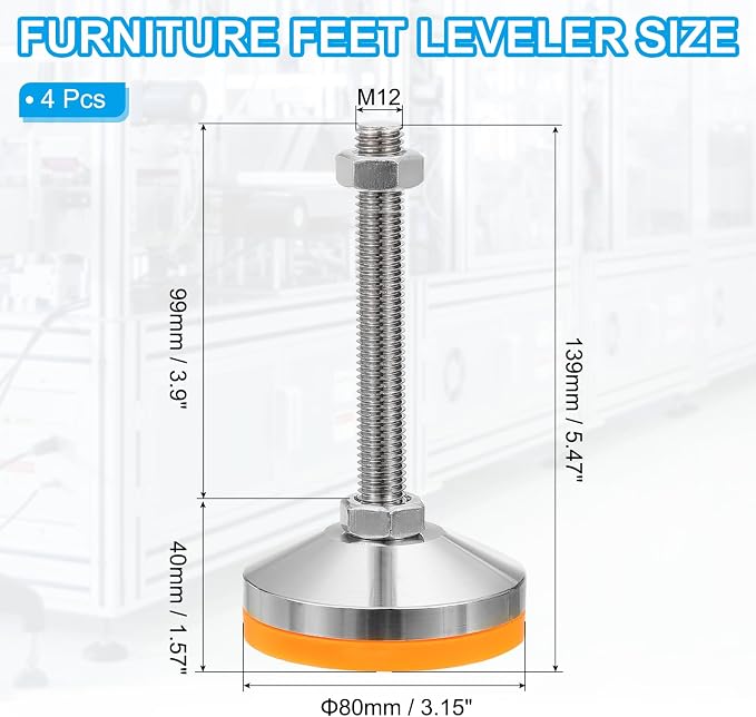 PATIKIL Furniture Leveling Feet 3.2" Dia Base M12 Thread - Image 2