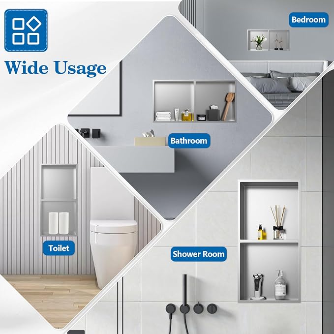 12" x 24" Shower Niche No Tile Needed, 304 Stainless Steel Shower Wall Niche - Image 4
