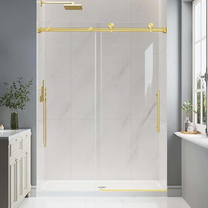 Frameless Glass Shower Door, 43-48" W x 76" H Sliding Frameless Shower Door by EASYWORC