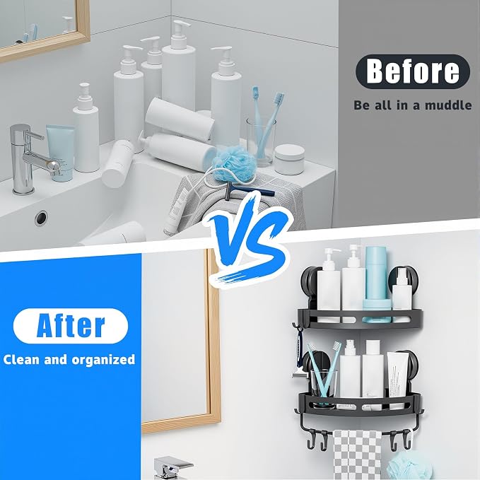 Corner Shower Caddy Suction Cup Shower Shelf Corner No Drilling Bathroom Shower - Image 6