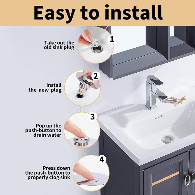 U.S. Standard Bathroom Sink Stopper 1.1"-1.5", Stainless Steel Universal Pop Up - Image 3