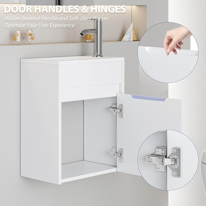 eclife 16" Small Bathroom Vanity Sink Combo, Modern Painted Wall Mounted - Image 5