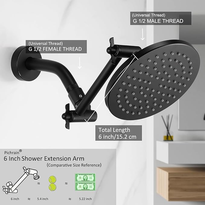 6 Inch Adjustable Shower Head Extension Arm, All-Metal Shower Arm Extender - Image 2