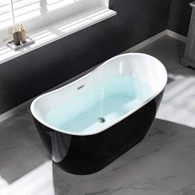 WOODBRIDGE 59" Acrylic Freestanding Bathtub Contemporary Soaking Tub, BTA1816-BN - Image 3
