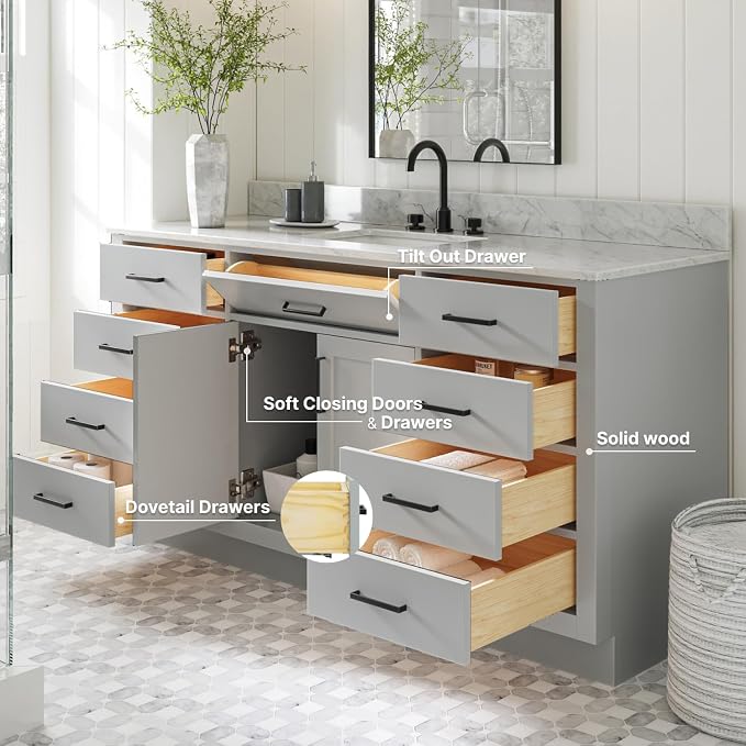 ARIEL 67" Grey Bathroom Vanity - Image 3